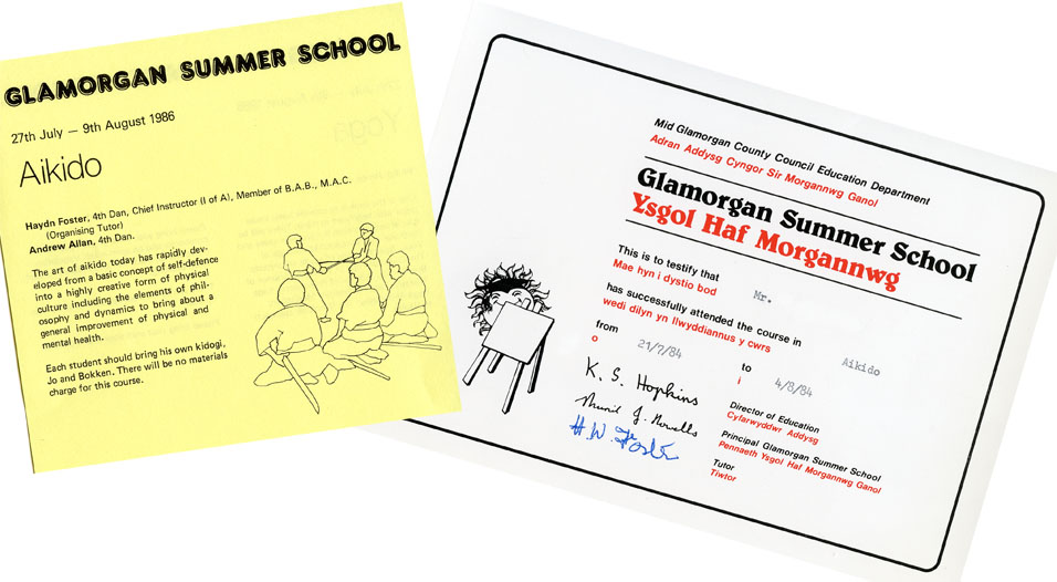 Glamorgan Aikido Summer School
                                  1984 certificate and 1986 leaflet